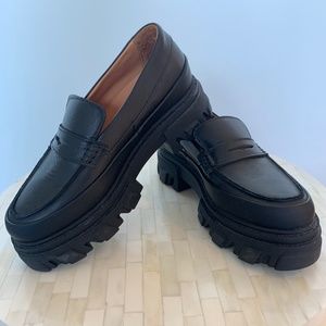 Ganni Leather Loafers Chunky Platform Heel Black